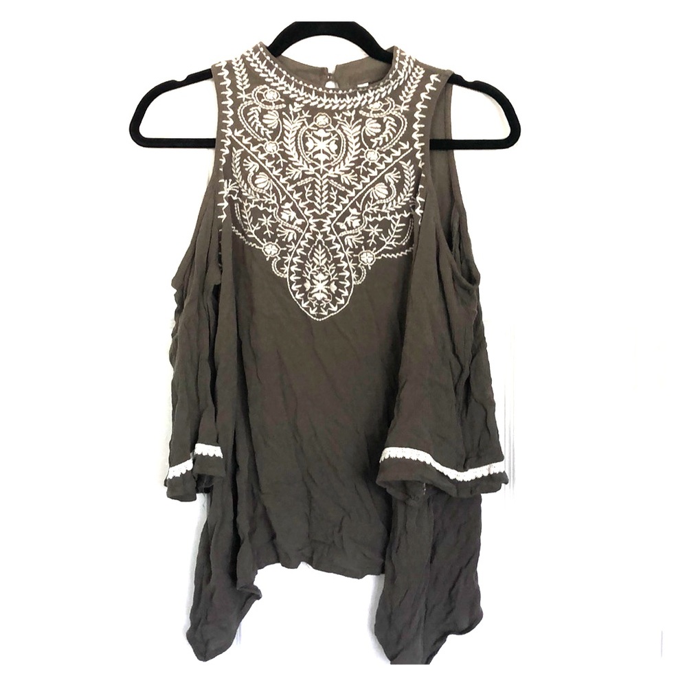 Olive green split sleeve top